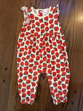 Hanna Andersson Strawberry-Print Romper in Red and Green